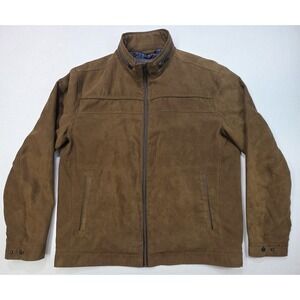Johnston & Murphy Faux Suede Jacket Men XL Brown Full Zip Lined Limited Use